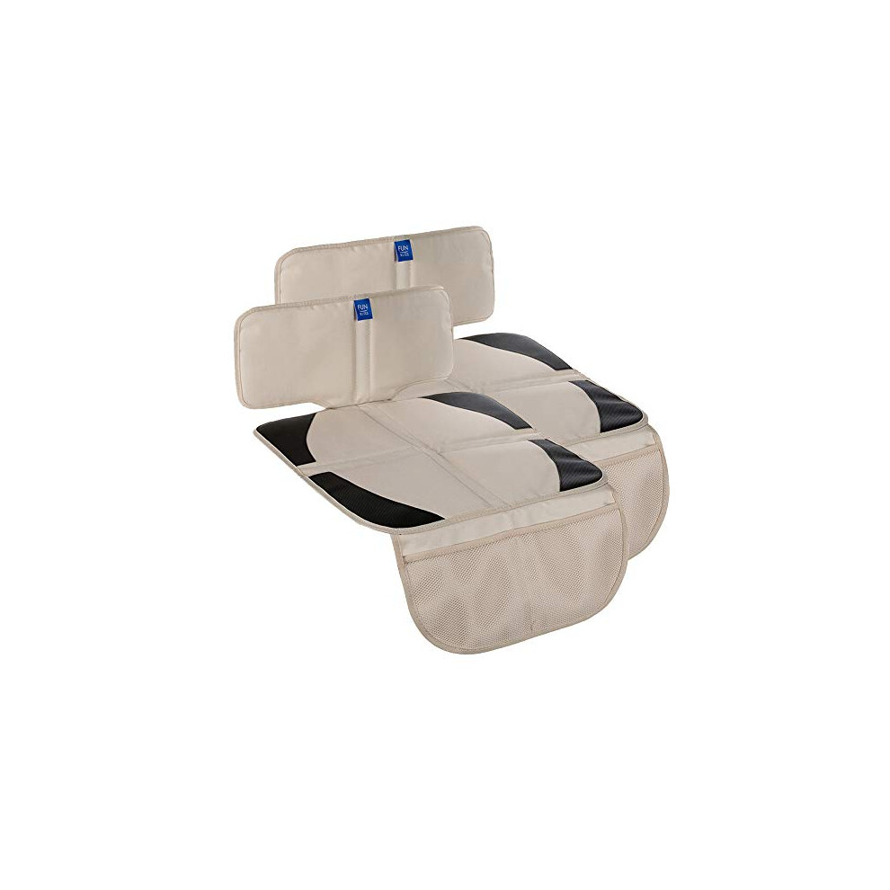 Funbliss Car Seat Protector For Child Car Seat Beige Thick Padding Carseat Kick Mat With Organizer Pockets,Waterproof 600D Fabric,?2 Pack?