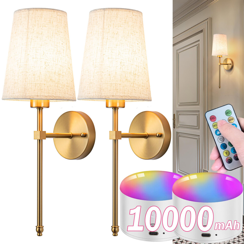 Battery Operated Wall Sconce Set Of Two With Remote Control, Indoor Not Hardwired Dimmable Battery Operated Wall Sconce Fixture With Fabric Light 7348356784490