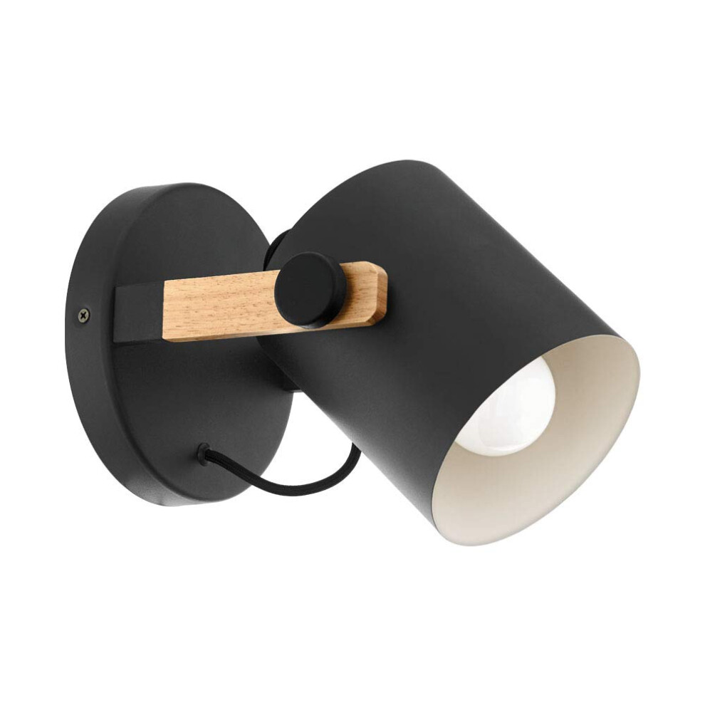 Eglo Hornwood Wall Lamp, 1-Light Vintage Wall Lamp In Industrial Design, Retro Lamp Made Of Steel And Wood, Colour: Black, Cream, Brown, Socket: E27