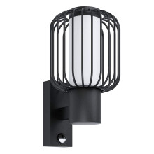 EGLO Ravello Outdoor Wall Light, 1 Bulb Outdoor Light with Motion Sensor and Light Sensor, Wall Light Made of Galvanised Steel in Black and Plastic in