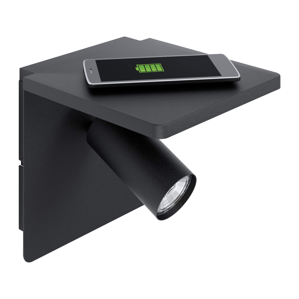 Eglo Ciglie Wall Light, 1 Bulb, Material: Aluminium, Steel, Colour: Black, Includes QI Charger (Wireless Charging), Socket: GU10