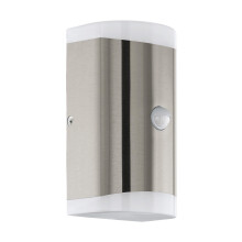 Eglo LED Outdoor Wall Light Carpinera with Motion and Twilight Sensor, 2 Flame Porch Lighting, Curved Outside lamp Made of Stainless Steel and White