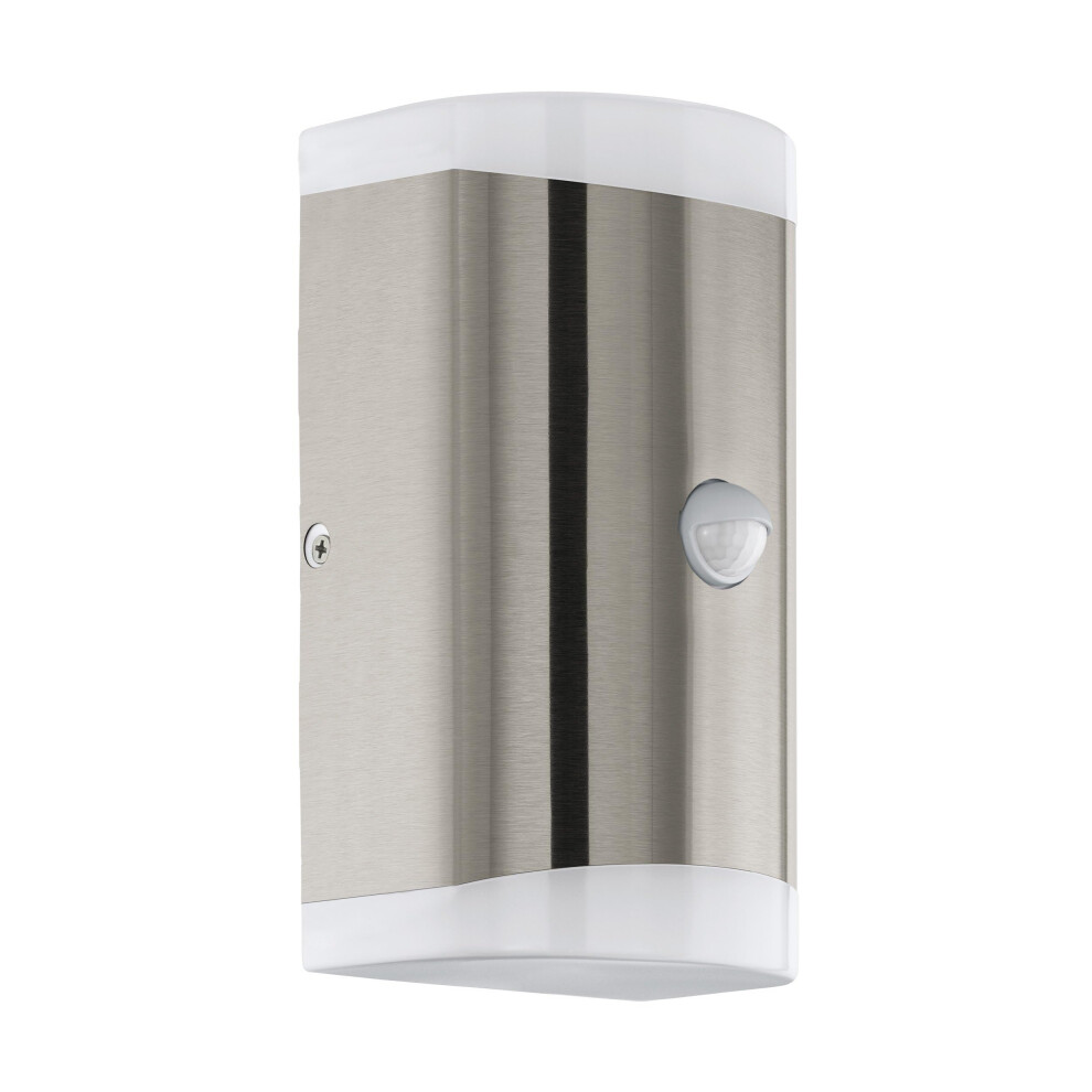 Eglo LED Outdoor Wall Light Carpinera with Motion and Twilight Sensor, 2 Flame Porch Lighting, Curved Outside lamp Made of Stainless Steel and White