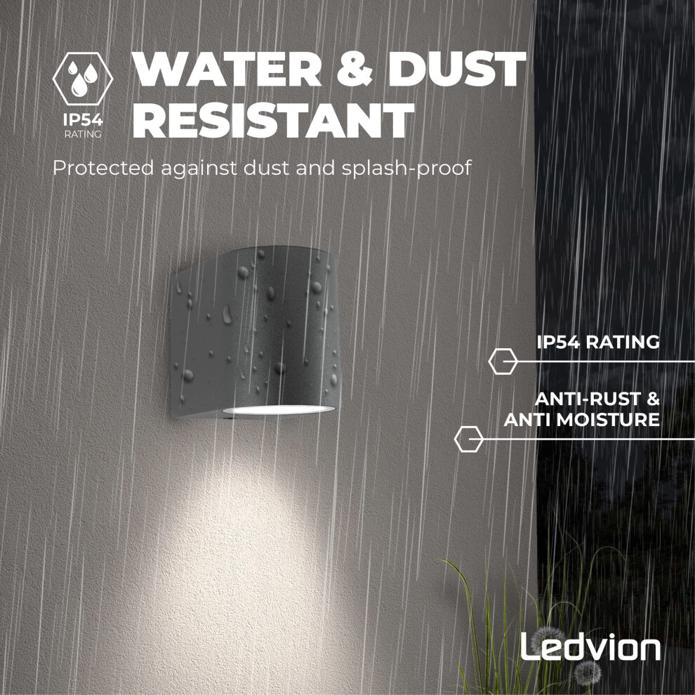 Ledvion - LED Wandlamp Incl. Sensor, GU10 Up&Down Licht, IP44, Grijs, RVS, Buitenlamp, Buitenverlichting