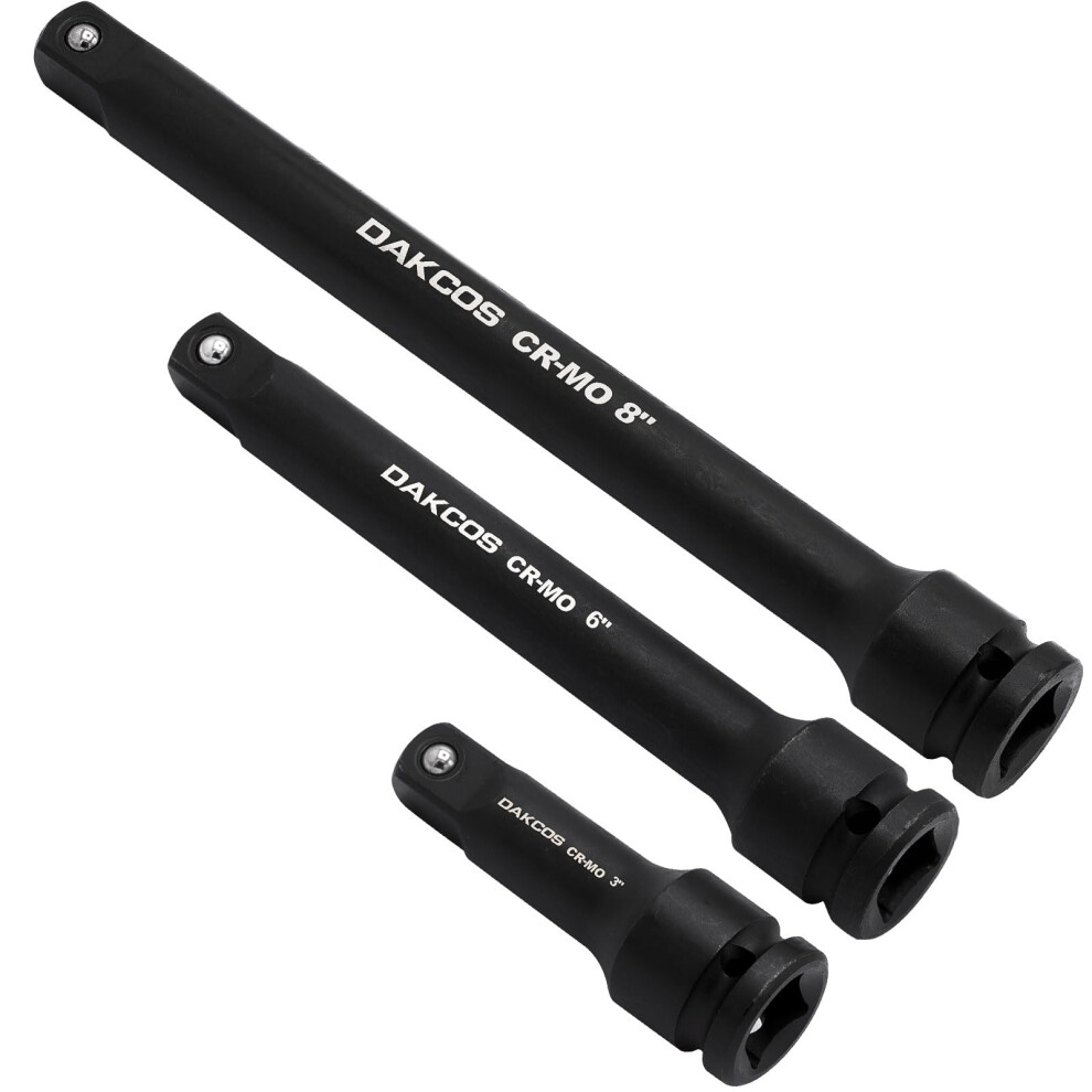 Dakcos 1/2" Impact Socket Extension Bar Set, 3 Pieces Extensions Socket Tool, Cr-Mo With Phosphating Black