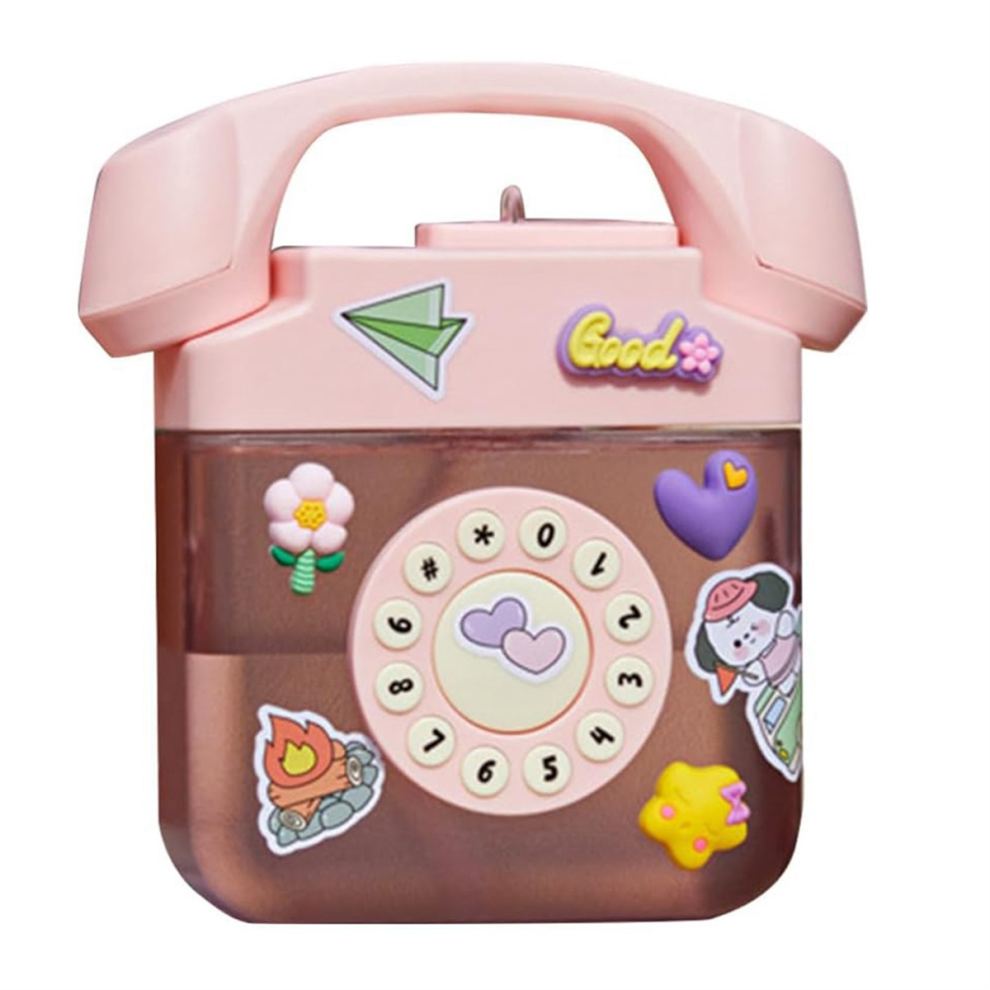 Borraccia Creativa A Forma Di Telefono Retrò Con Tracolla Regolabile, Adesivo 3D Per Bottiglie (Rosa)