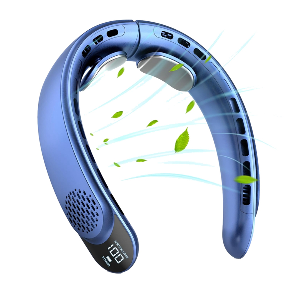 Rechargeable Neck Fan, Personal Fan with LED Display, 3 Speeds 4000mAh Battery,for Women, Men Travel, Outdoor, Blue-image-OPC-PGZ2V9T-NEW