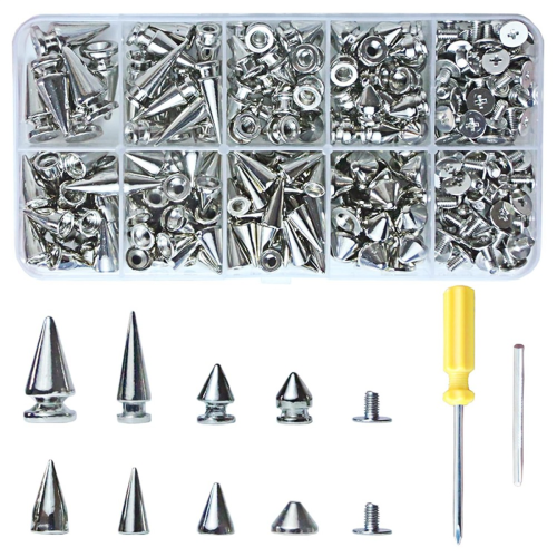 Κιτ 354 τεμαχίων Punk Spikes και Studs, 8 μεγέθη κώνων Spikes, μεταλλικό δέντρο για ρούχα Leathercraft