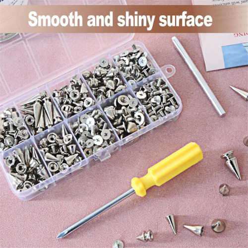 Κιτ 354 τεμαχίων Punk Spikes και Studs, 8 μεγέθη κώνων Spikes, μεταλλικό δέντρο για ρούχα Leathercraft 2