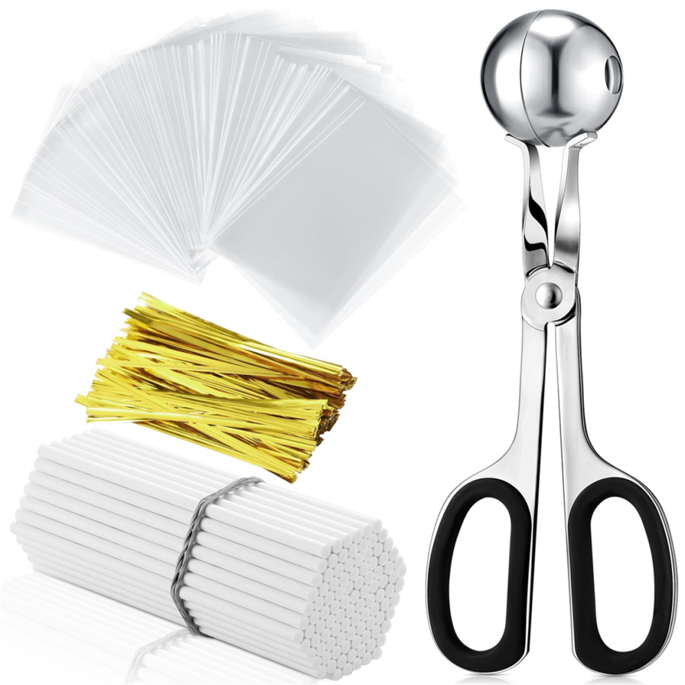 El Juego De Bolsas De Golosinas Con Palitos De Piruleta Incluye 100 Bolsas, Palitos, Lazos MetáLicos Y Una Empanizadora De Carne Con Asas.-image