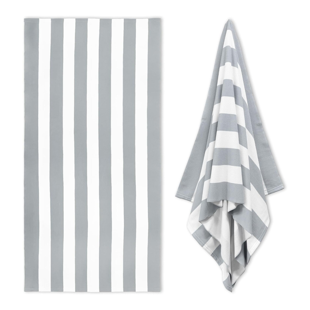 Large Oversized Beach Towel - 35 X 70 Inch Plush Microfiber Pool Towel, Striped Quick Dry Swim Grey-image-OPC-PGZ2WFR-NEW