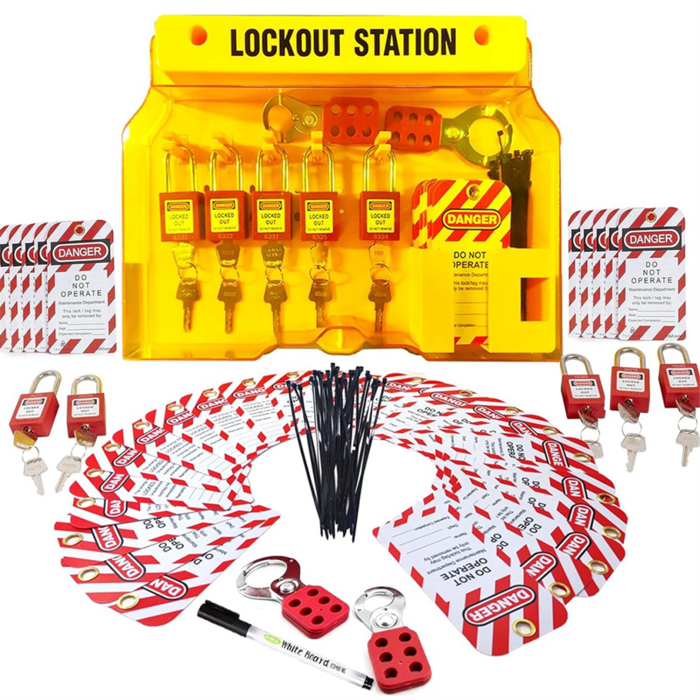 Lockout Tagout Station For Safe Electrical Lockouts,2Hasps,25Loto Tags,Lock Out Tag Kit Board,Lockout Safety Supply 4853769034849