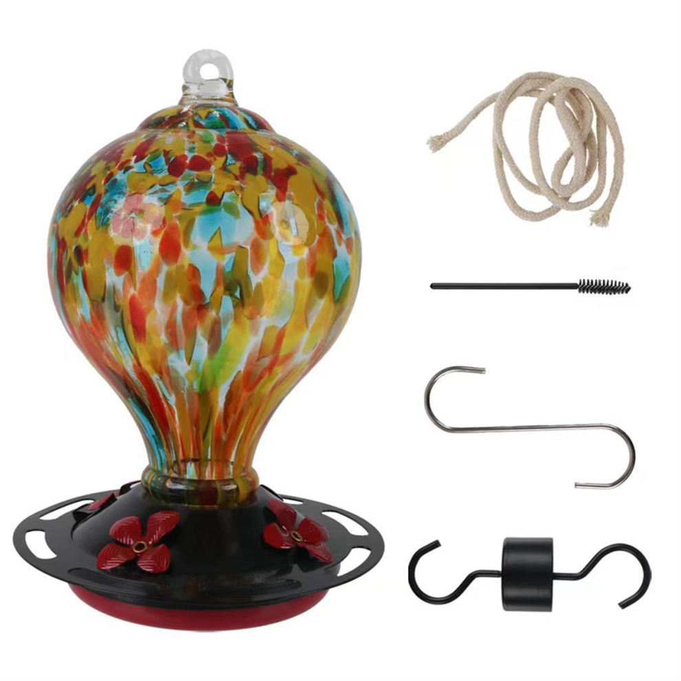 Mangiatoia Per Uccelli Con 5 Trespoli In Vetro Soffiato A Mano, Da Appendere All'esterno, 30 Once Liquide, C