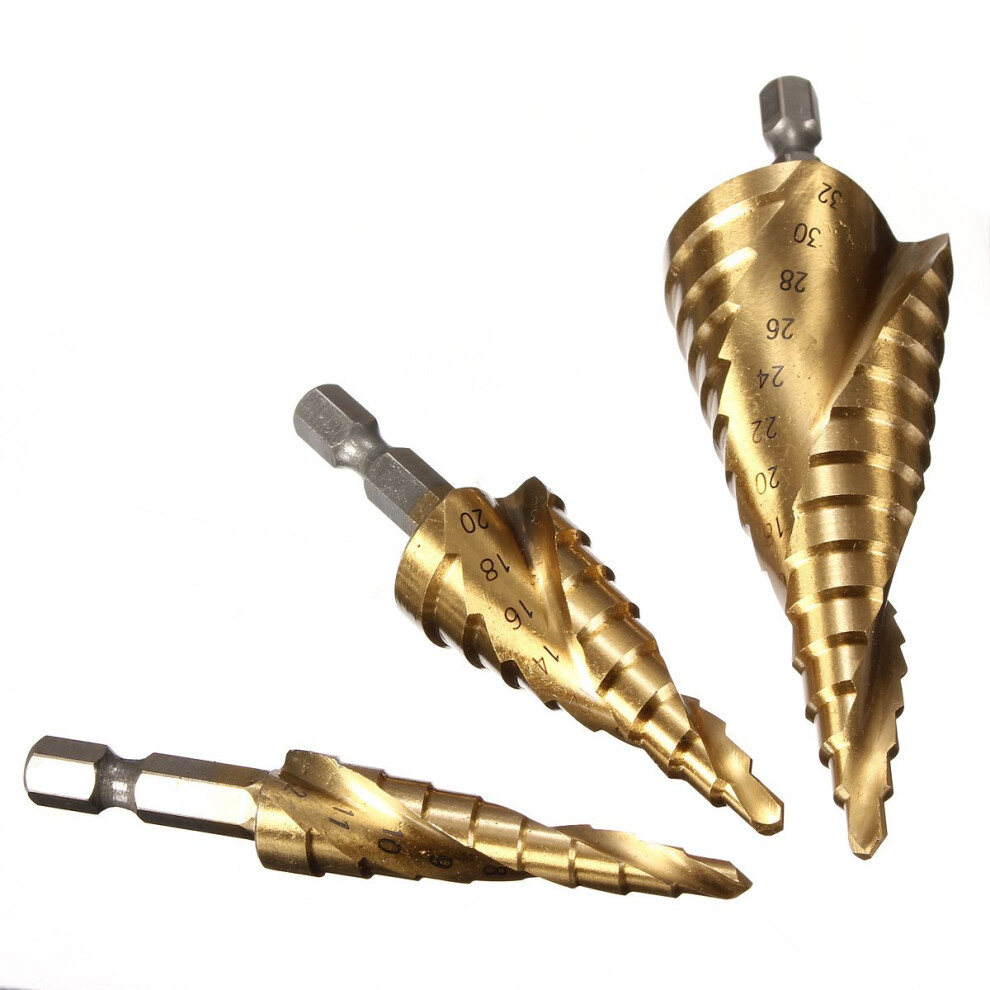 3 Tlg Hss Step Drill Bit Set 4-12Mm/ 4-20Mm/ 4-32Mm 4853769041892