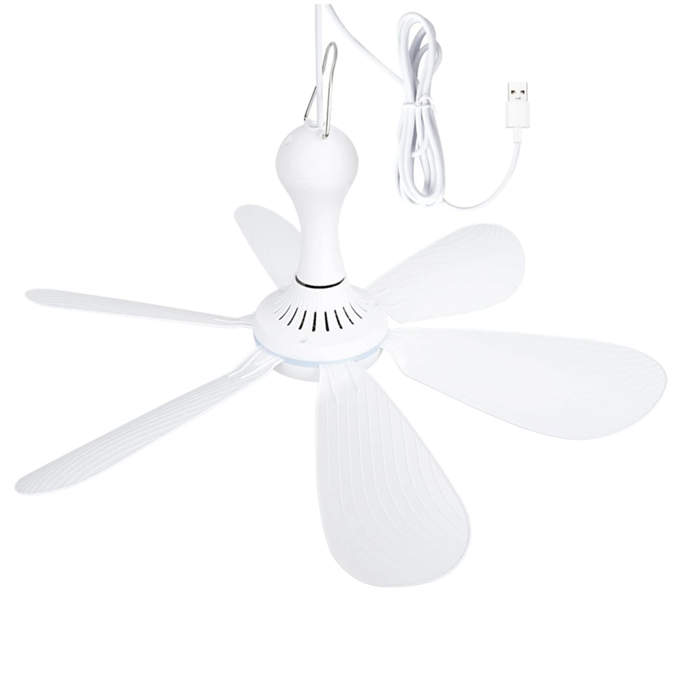 Silent 6 Leaves USB Powered Ceiling Canopy Fan Hanging for Camping Bed Dormitory Tent