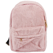 Women Soft Faux Fur Plush Backpack Shoulder Bag School with Heart Pendant (Pink)