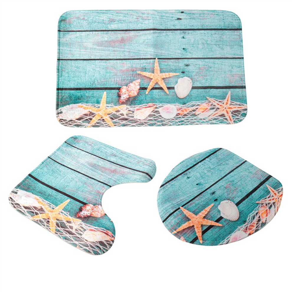 Ensemble de 3 tapis de bain antidérapants pour salle de bain, motif coquillages, étoiles de mer, sable, vacances, été
