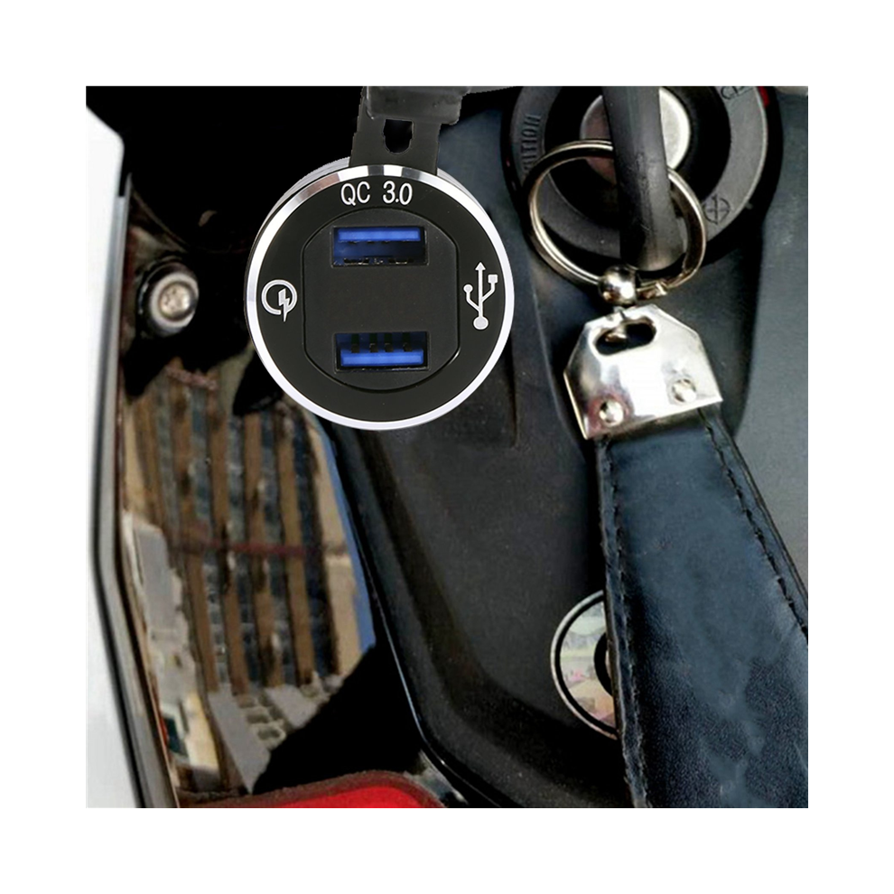 Kopinma Aluminum Alloy Quick Charge 3.0 Dual Motorcycle Usb Charger For Lighter Voltmeter Qc3.0 Din Socket To Adapter