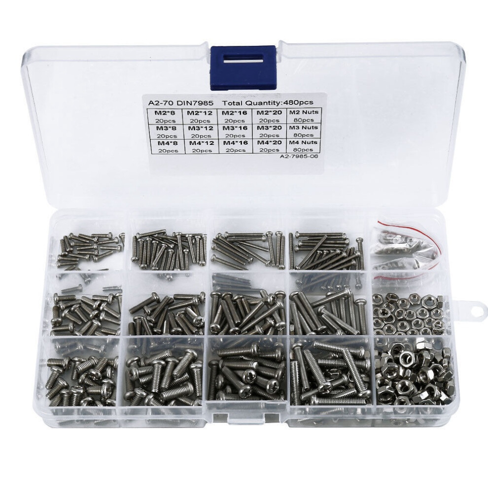 480Pcs/Set M2 M2.5 M3 Din7985 Gb818 Steel Recessed Pan Head Screws Assortment Kit Hw028 4853769055448