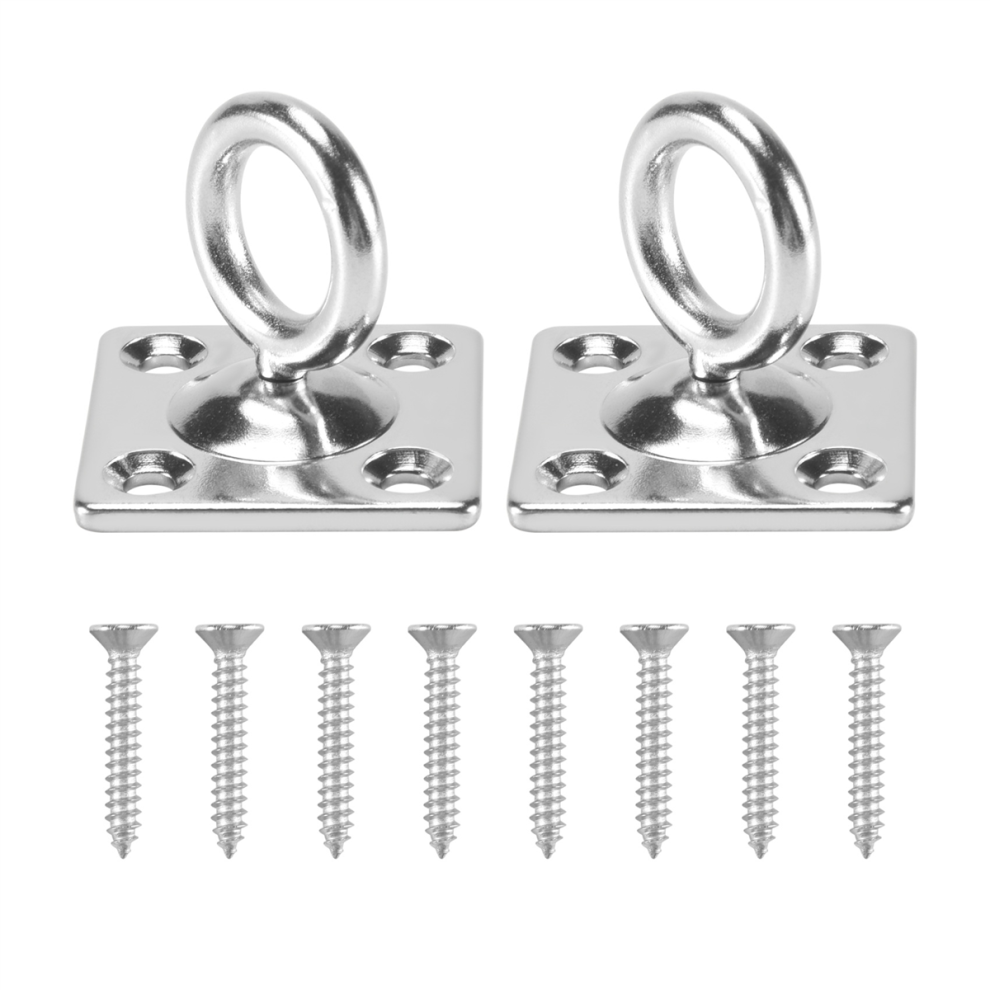 2Pcs Square Swivel Pad Eye Rotatable Ceiling Hook Wall Mounted Stainless Steel Plate For Yoga Swings Hammock (With Screws) 4853769055677