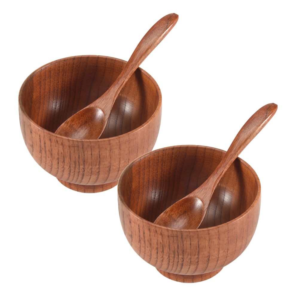 Wood Spoons Bowl Set,Wooden Handmade Flatware Tableware Cutlery Soup Rice Bowls Serving for Eating,Rice,Soup-image-OPC-PGZ52YB-NEW