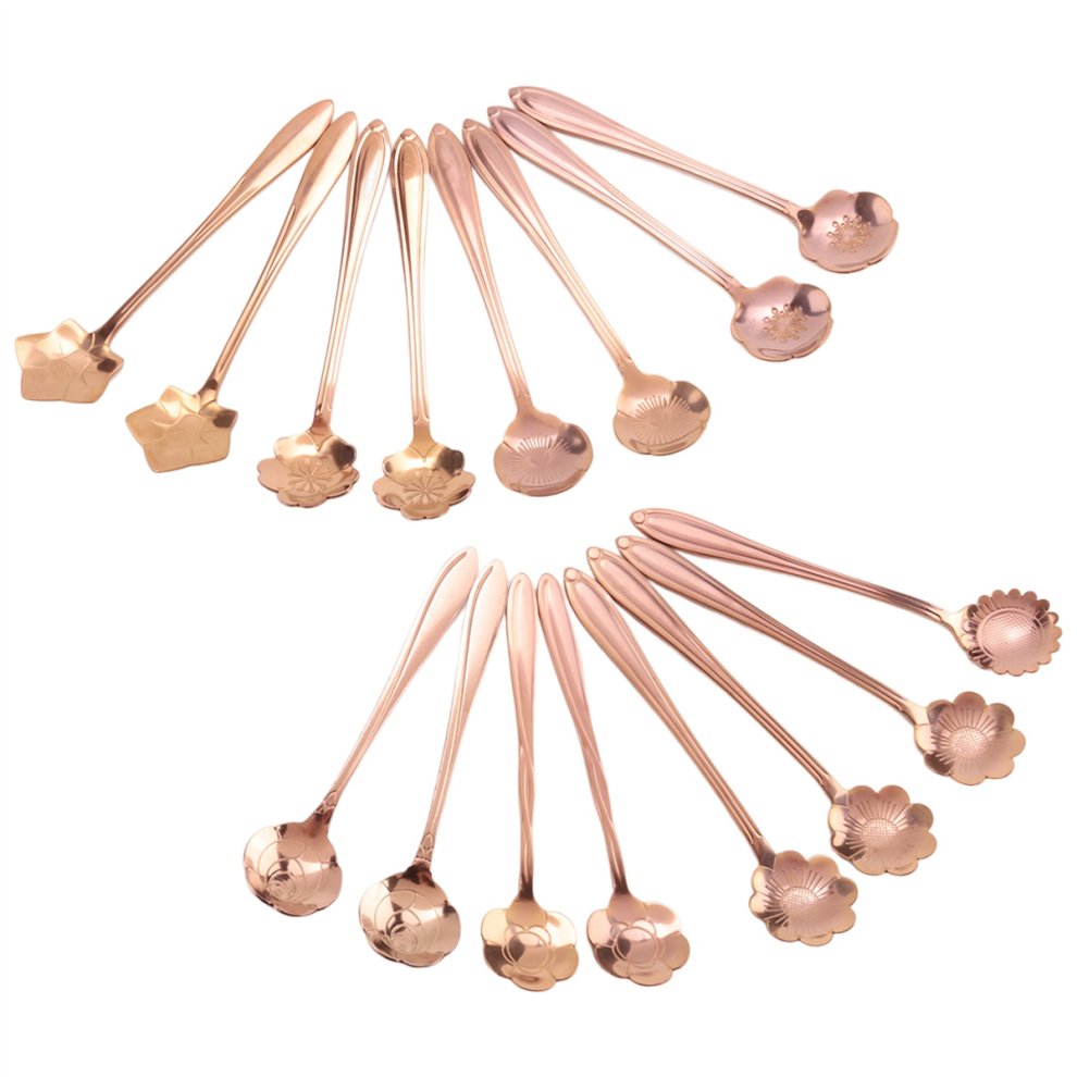 Set Da 16 Cucchiaini Da Caffè In Acciaio Inox Con Fiore, Per Dessert, Zucchero, Gelato, Tè, Per Stoviglie, Cucina, Bar O Caffetteria.