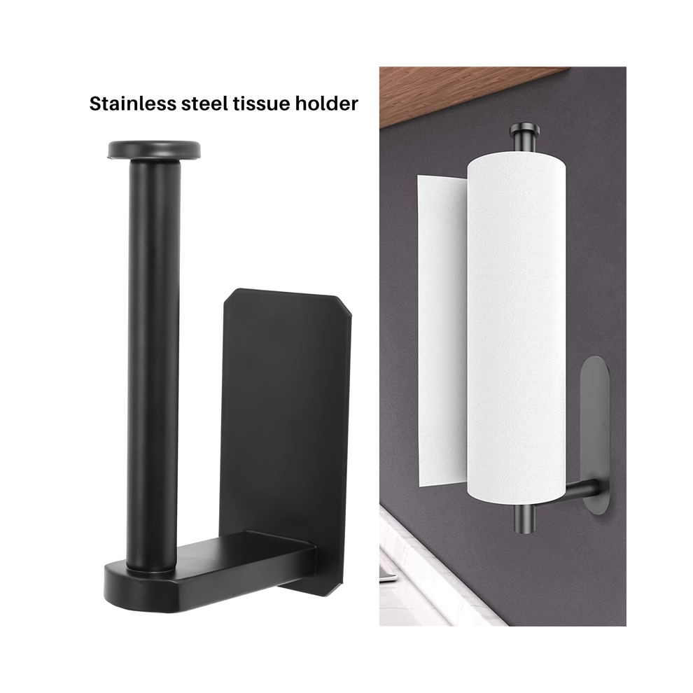 Porta Carta Igienica Autoadesivo Da Cucina, Bagno, Senza Foratura, Per Bagno, Da Attaccare Alla Parete, In Acciaio Inox Spazzolato - Nero