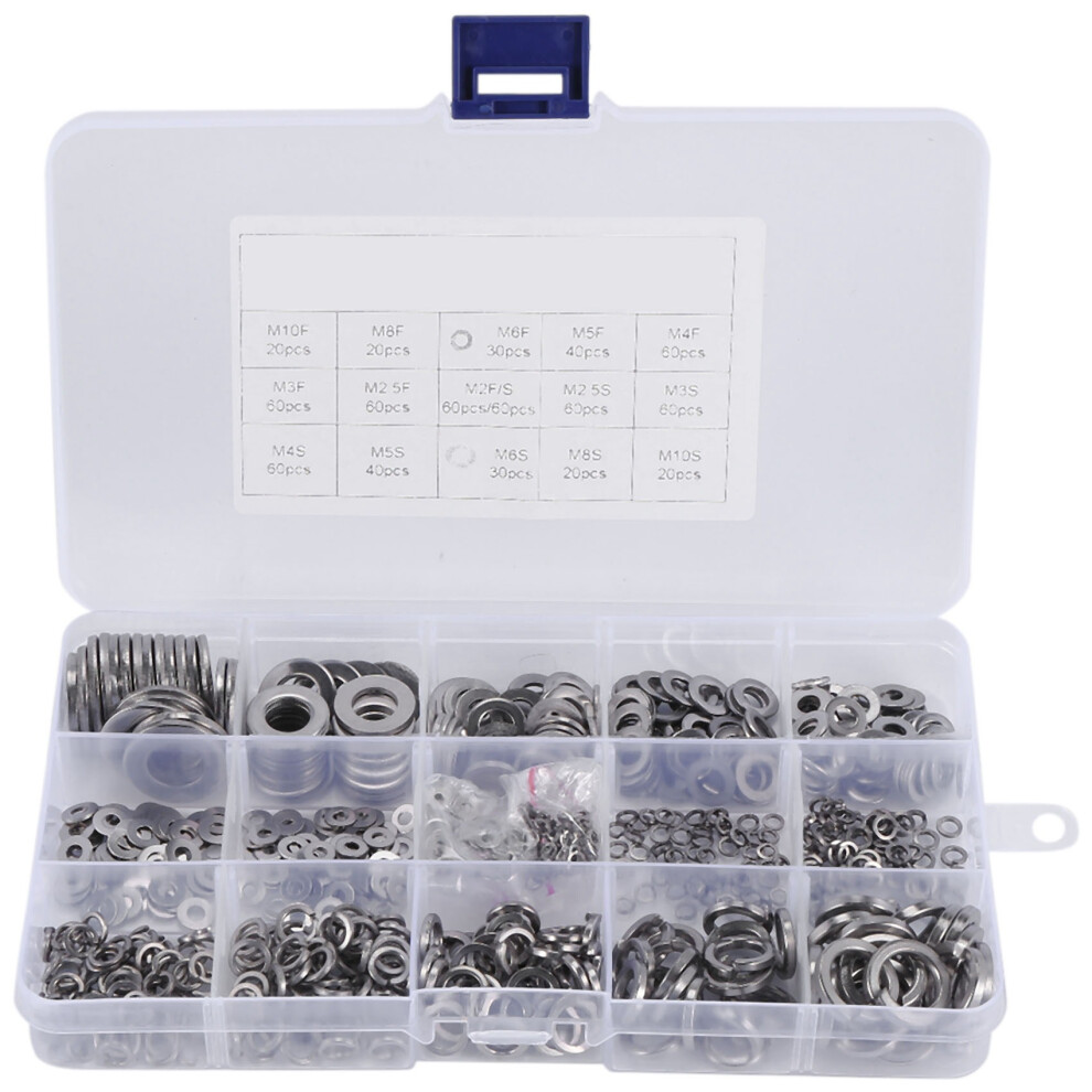 304 Stainless Steel Flat Washer and Lock Assortment Set(700 Pieces, 8 Sizes) - M2 M2.5 M3 M5 M6 M8 M10-image-OPC-PGZ566V-NEW
