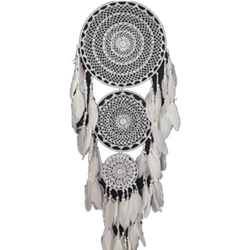 Extra Large Boho Dream Catcher with 3 Circles White Macrame Hanging for Wedding Home Decorations 127 cm Long