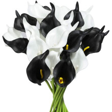 20Pcs Calla Lily PU Arrangement for Home Office Decor(Black and White)