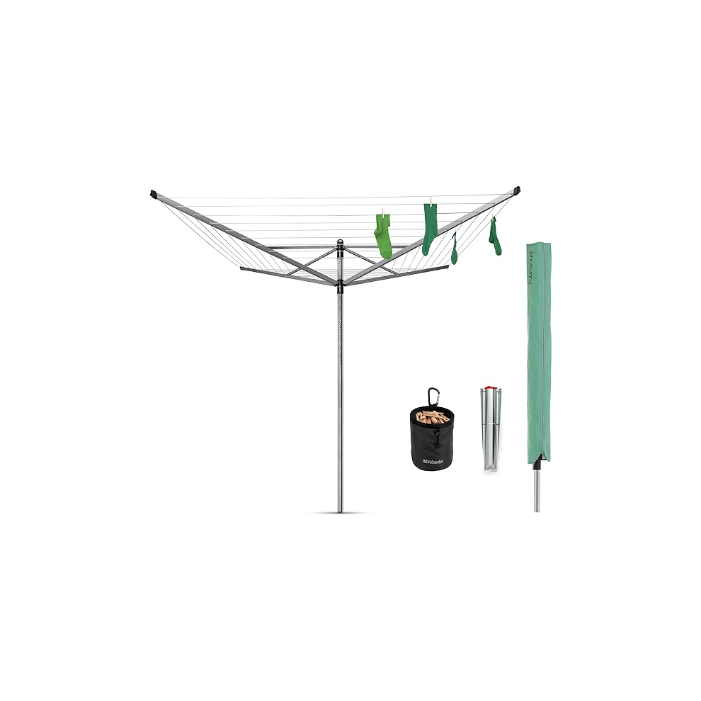 Brabantia - Lift-O-Matic - 50M of Clothes Line - Adjustable in Height - UV-Resistant & Non-Slip Lining - Umbrella Syste