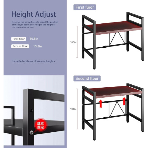 2-Tier Over-Microwave Shelf Organizer & Utensil Holder, Adjustable 17-25 in, Space-Saving Double-Layer Storage, Sturdy Triangle Base 2