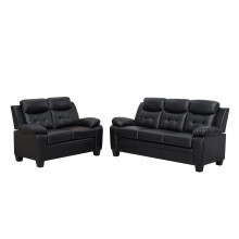 (Black, 3 Plus 2 Set) Aura Faux Leather Sofa Set