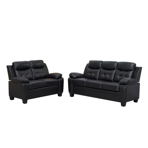 Luxury Life (Black, 3 Plus 2 Set) Aura Faux Leather Sofa Set
