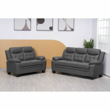 (Grey, 3 Plus 2 Set) Aura Faux Leather Sofa Set