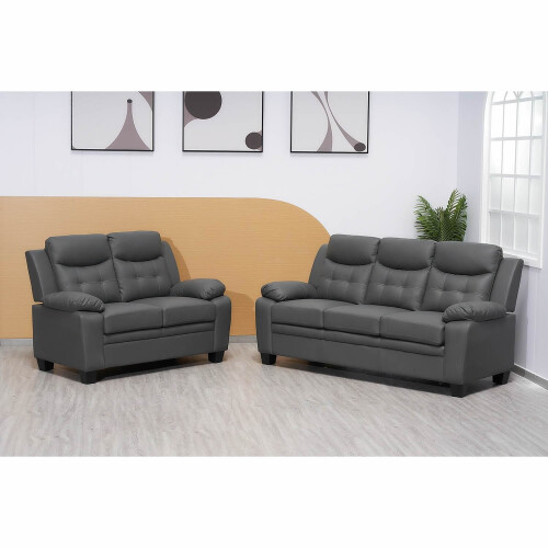 Luxury Life (Grey, 3 Plus 2 Set) Aura Faux Leather Sofa Set