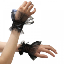 Feenhafte Handgelenkmanschetten, abnehmbar, elegant, ausgestellt, Tüll, gerüscht, falsche Schleife, Manschetten, Pullover-Armband, Schwarz