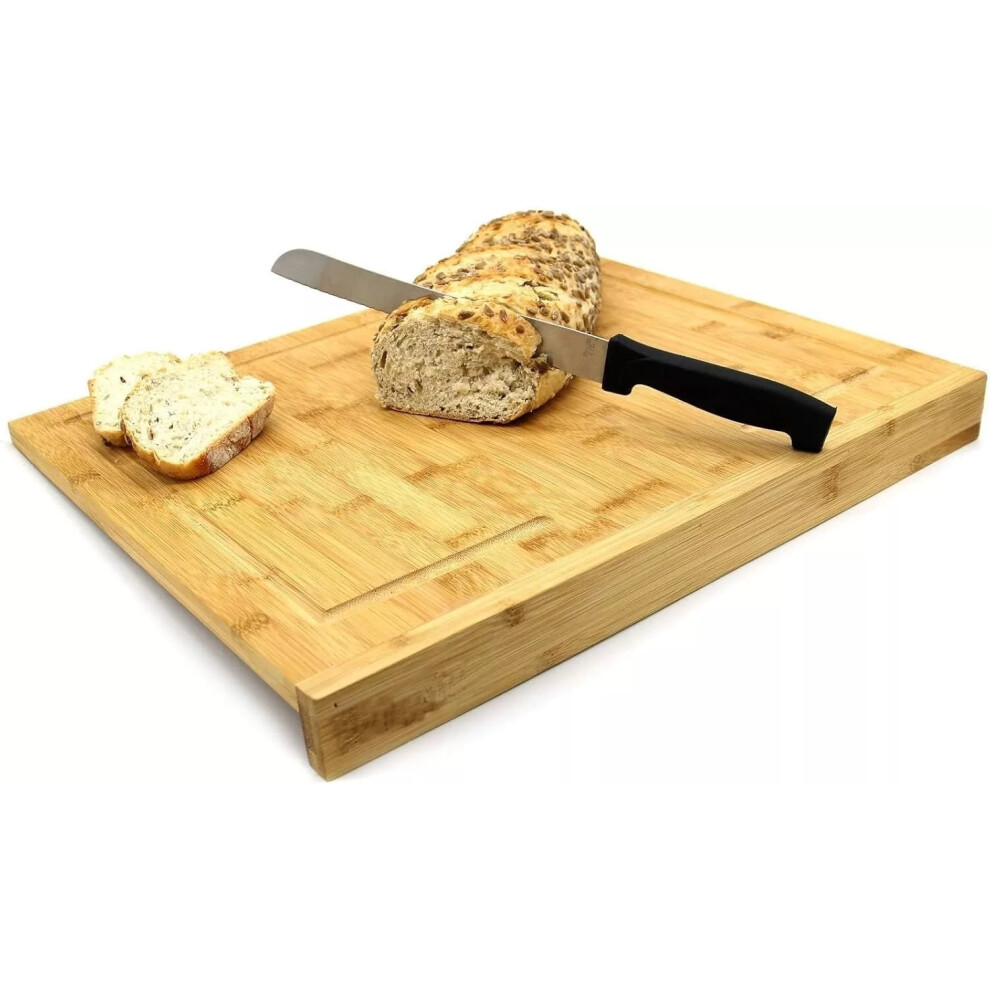 Kabalo Bamboo Counter Edge Chopping Board Bread Meat Fruit & Veg Cutting Side Tray Large Kitchen Secure Wooden