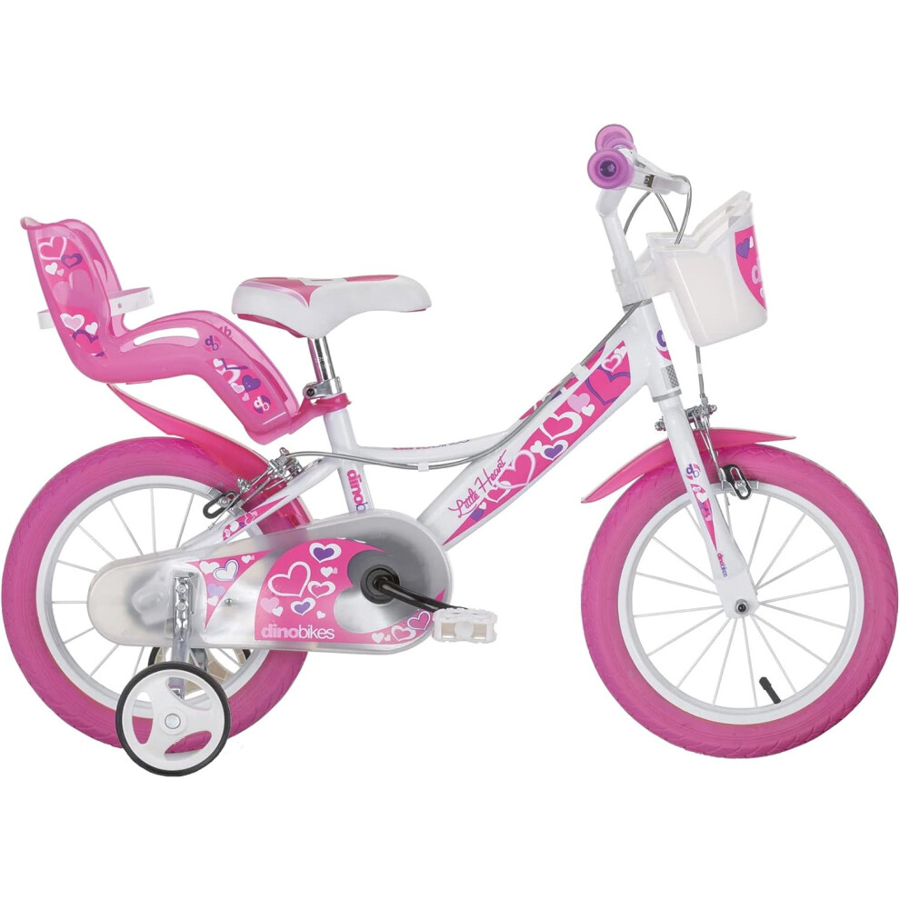 Dino Little Heart 14" Kids Bike - White/Pink