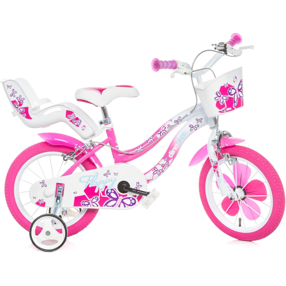 Dino Bikes Dino Flappy 14" Kids Bike - White/Pink