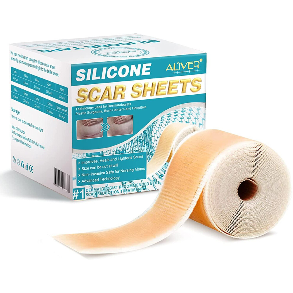Aliver Silicone Scar Sheets, Professional Treatment For Surgery, Acne, Burn, Keloid & C-Section Scars, Reusable, Waterproof & Skin-Safe, 3M
