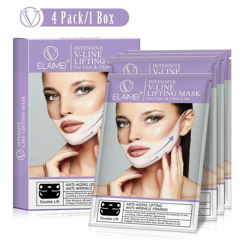 4x V-Shape Face Lifting Masks, Slimming V-Line Chin Firming Treatment, Anti-Ageing, Contour Shaping