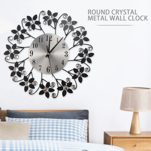 3D Wall Clock,Round Leaf Petals Metal Wall Clock,Dial - Silver Black 1