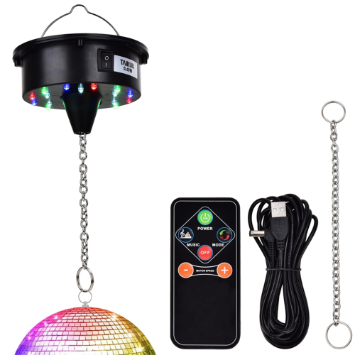 Boule disco motorisée avec télécommande, rotation réglable de 3 à 15 tr/min 1