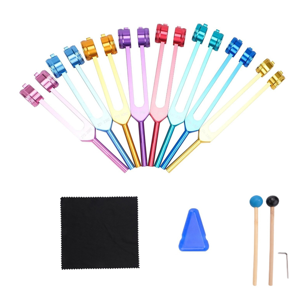 Chakra Tuning Fork Set, for Meditation,Yoga, Sound Healing Multicolor
