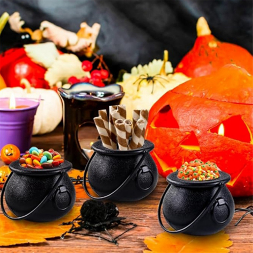 12 mini calderos negros con asa para Halloween. 2