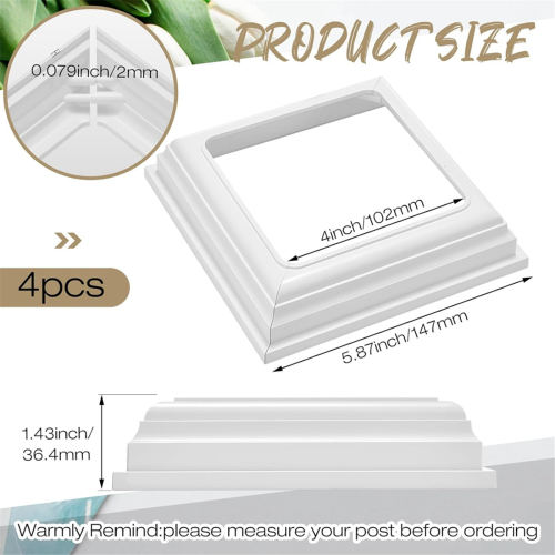 Saia de vinil para postes - Acabamento de base de poste branco para postes de madeira e vinil 1