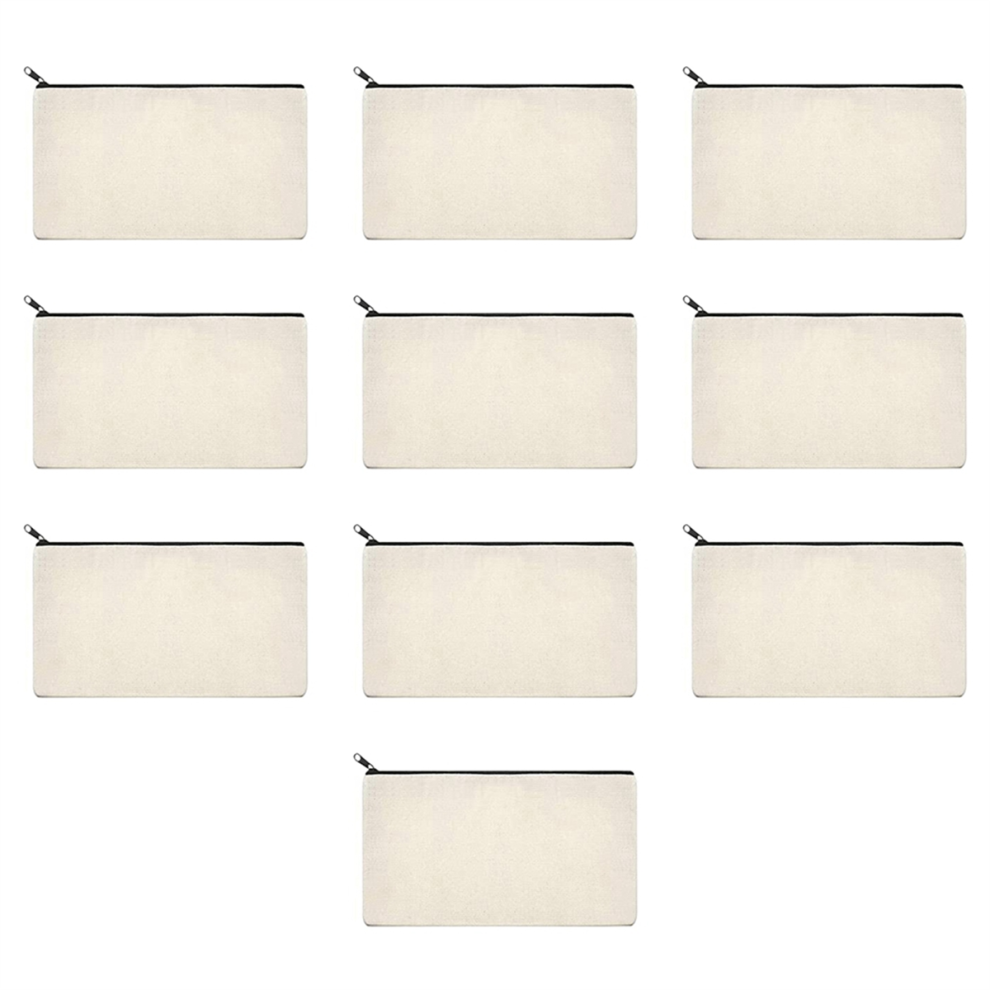 Sem Marca Beige 10Pcs Canvas Pencil Pouch, Diy Craft Zipper Bags Blank Makeup Bags