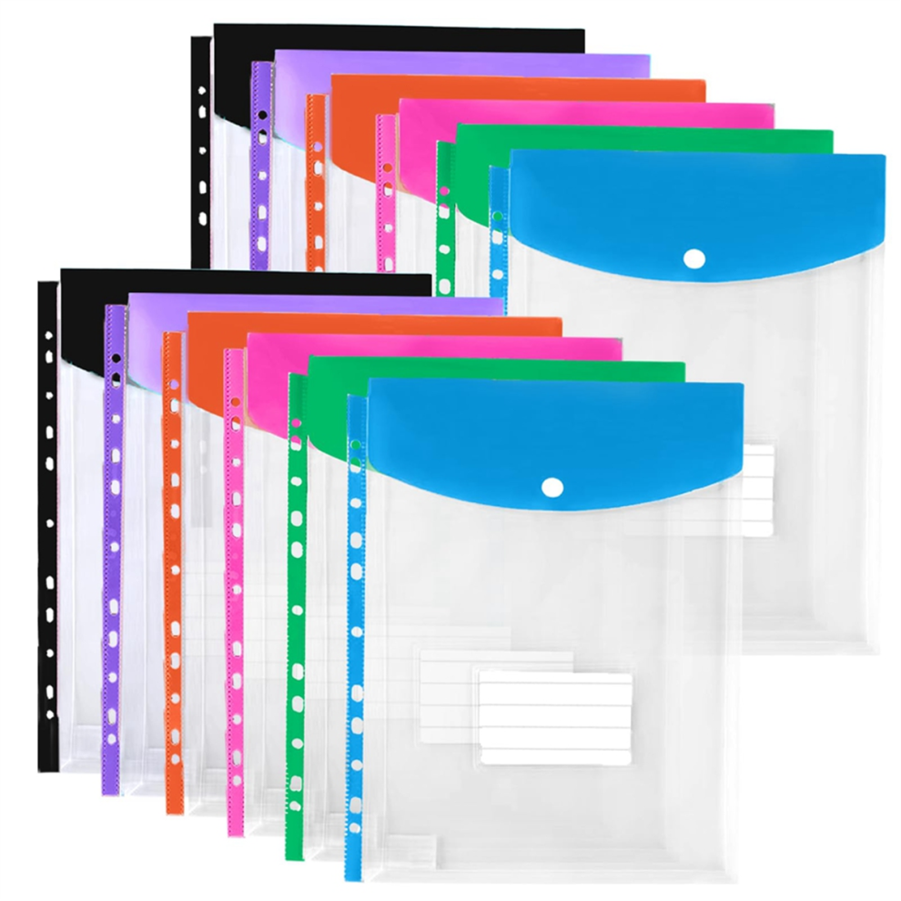 Lot de 12 pochettes de classeur pour classeur à anneaux 3/4/11, avec bouton-pression et étiquette