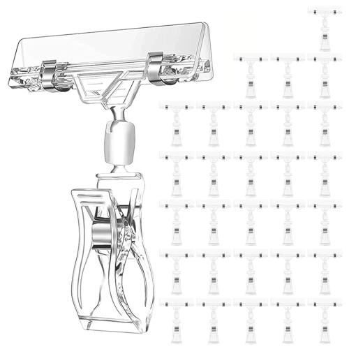 30 Pcs Label Holders Sign Clip, Plastic Clear Rotatable Sign Clips